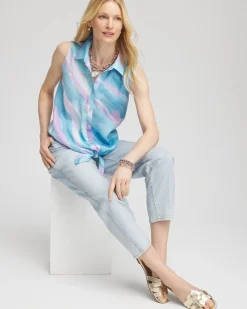 No Iron™ Linen Tie-Front Sleeveless Shirt