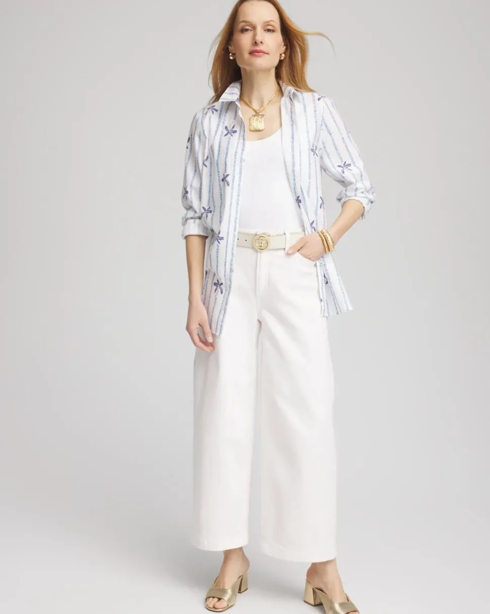 No Iron™ Palm Striped Sateen Shirt