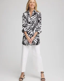 No Iron™ Printed Palms Button Down Tunic