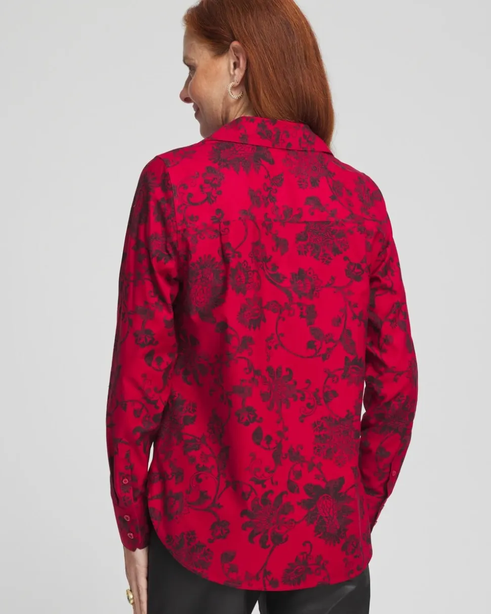 No Iron™ Red & Black Floral Shirt