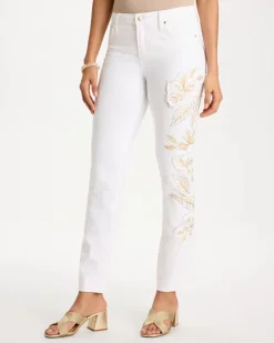 No Stain Girlfriend Floral Embellished Slim Ankle Jeans