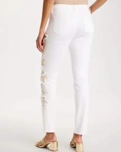 No Stain Girlfriend Floral Embellished Slim Ankle Jeans