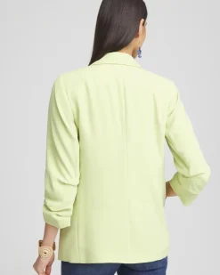 Notched-Lapel Ruched Sleeve Blazer