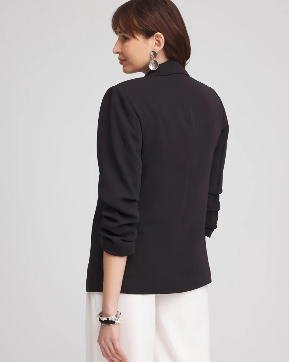 Notched-Lapel Ruched Sleeve Blazer