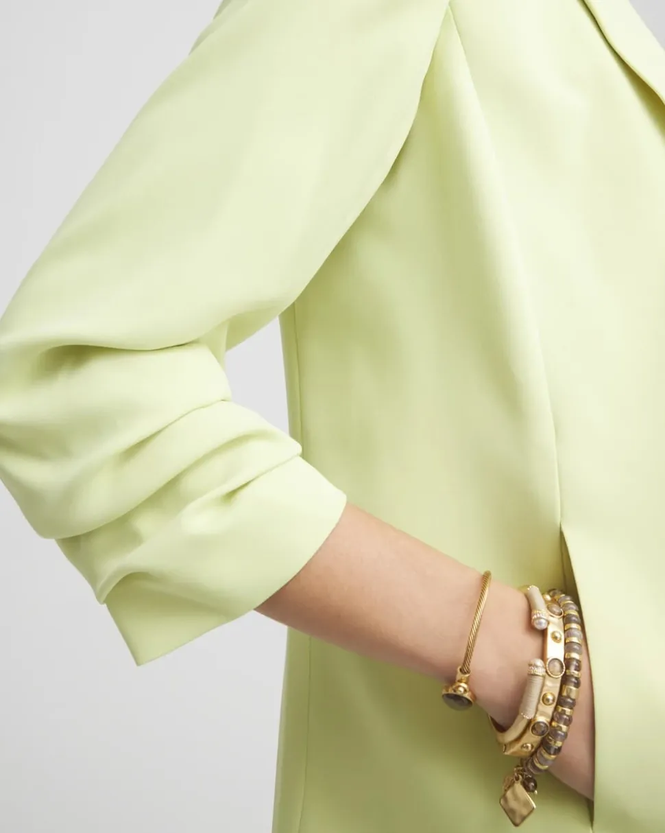 Notched-Lapel Ruched Sleeve Blazer