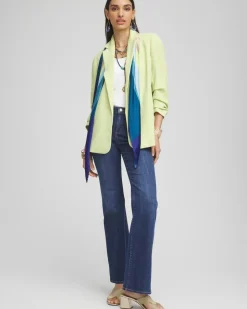 Notched-Lapel Ruched Sleeve Blazer
