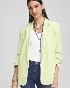 Notched-Lapel Ruched Sleeve Blazer