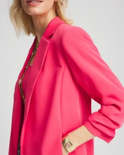 Notched-Lapel Ruched Sleeve Blazer