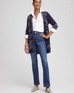 Open-Front Embroidered Cardigan