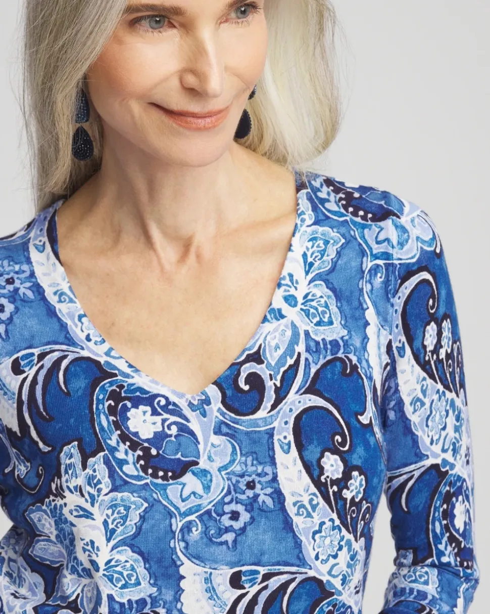 Paisley V-Neck Pullover Sweater