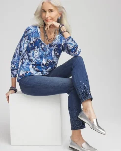 Paisley V-Neck Pullover Sweater