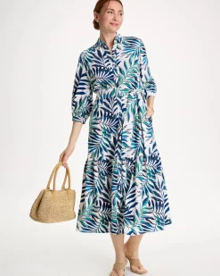Palm Cotton-Rayon Slub Shirtdress