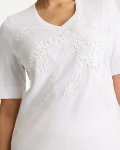 Palm Embellished Pima Elbow Sleeve Tee