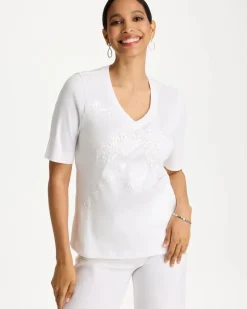 Palm Embellished Pima Elbow Sleeve Tee