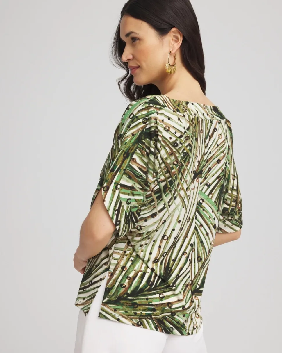 Palm-Frond-Motif Jersey Dolman Tee