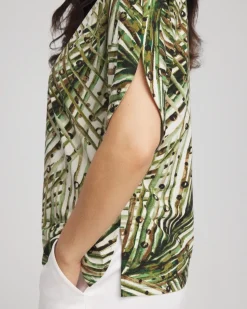 Palm-Frond-Motif Jersey Dolman Tee