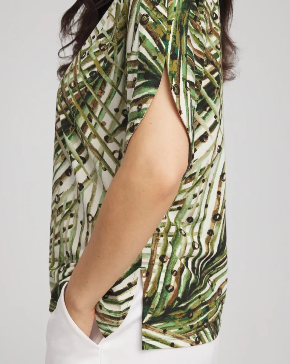Palm-Frond-Motif Jersey Dolman Tee