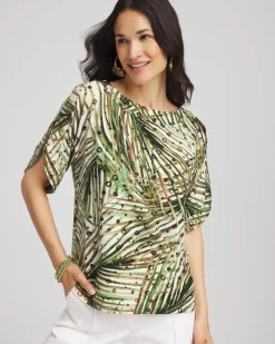 Palm-Frond-Motif Jersey Dolman Tee