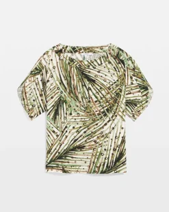 Palm-Frond-Motif Jersey Dolman Tee