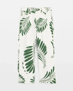 Palm-Frond-Motif Pull-On Wide-Leg Cropped Jeans