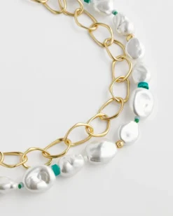 Pearlescent Goldtone Collar Necklace