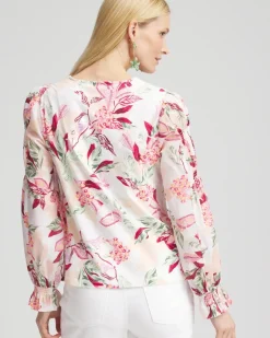 Pima Floral Smocked Long Sleeve Tee