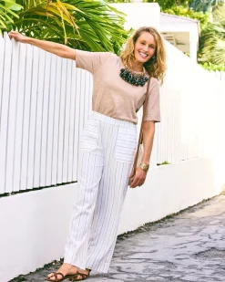 Pinstriped Linen-Cotton Crop Pant