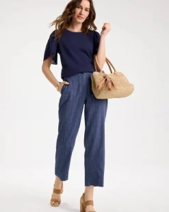 Pinstripe Soft-Stretch Linen Crop Pant