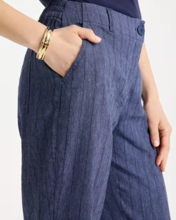 Pinstripe Soft-Stretch Linen Crop Pant