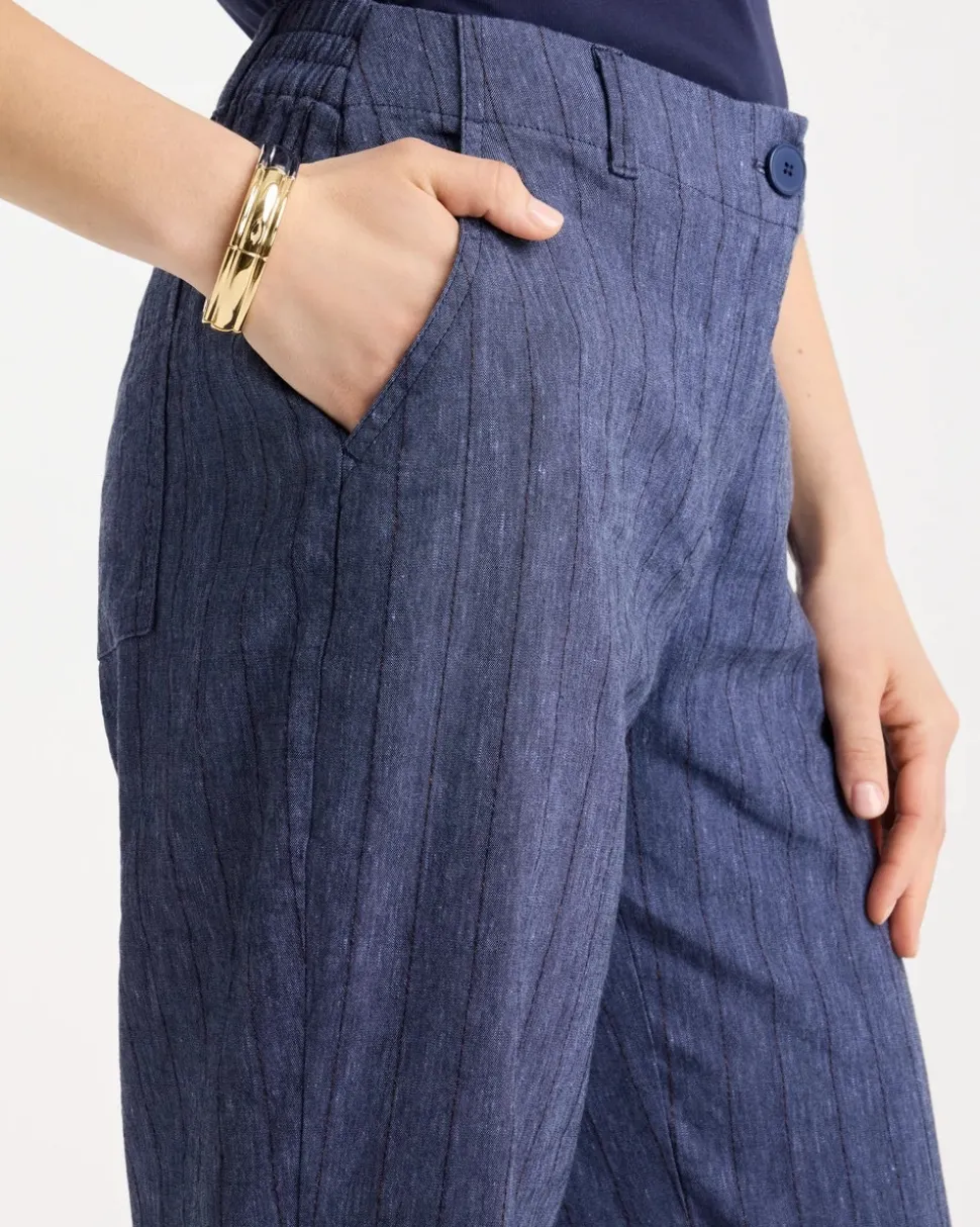 Pinstripe Soft-Stretch Linen Crop Pant