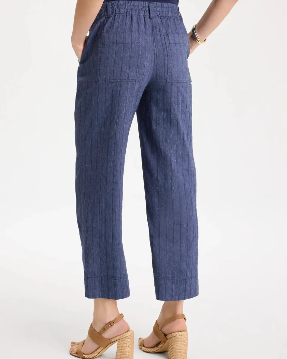 Pinstripe Soft-Stretch Linen Crop Pant