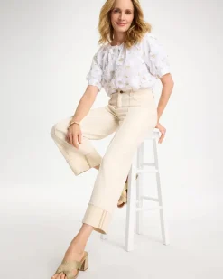 Pintuck Cuffed Cropped Jeans