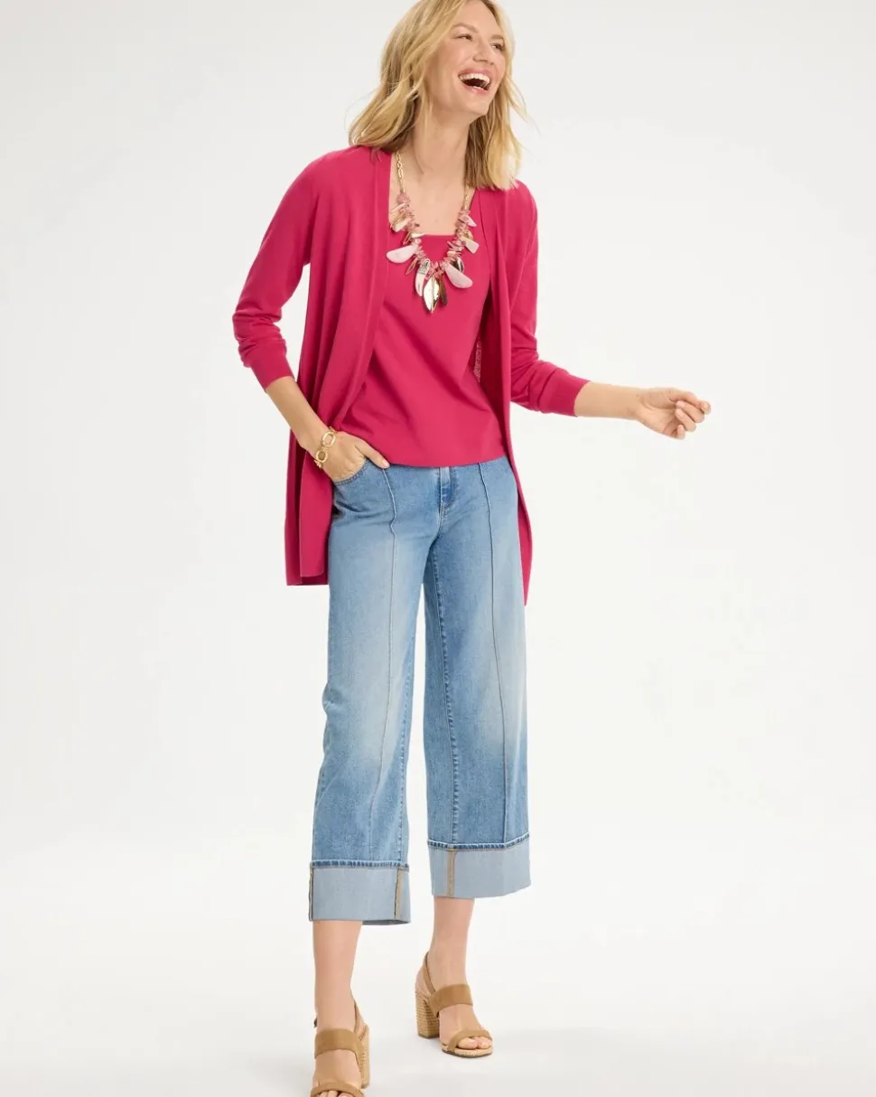 Pintuck High-Cuff Cropped Jeans