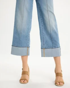 Pintuck High-Cuff Cropped Jeans