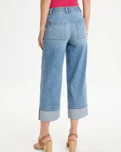 Pintuck High-Cuff Cropped Jeans