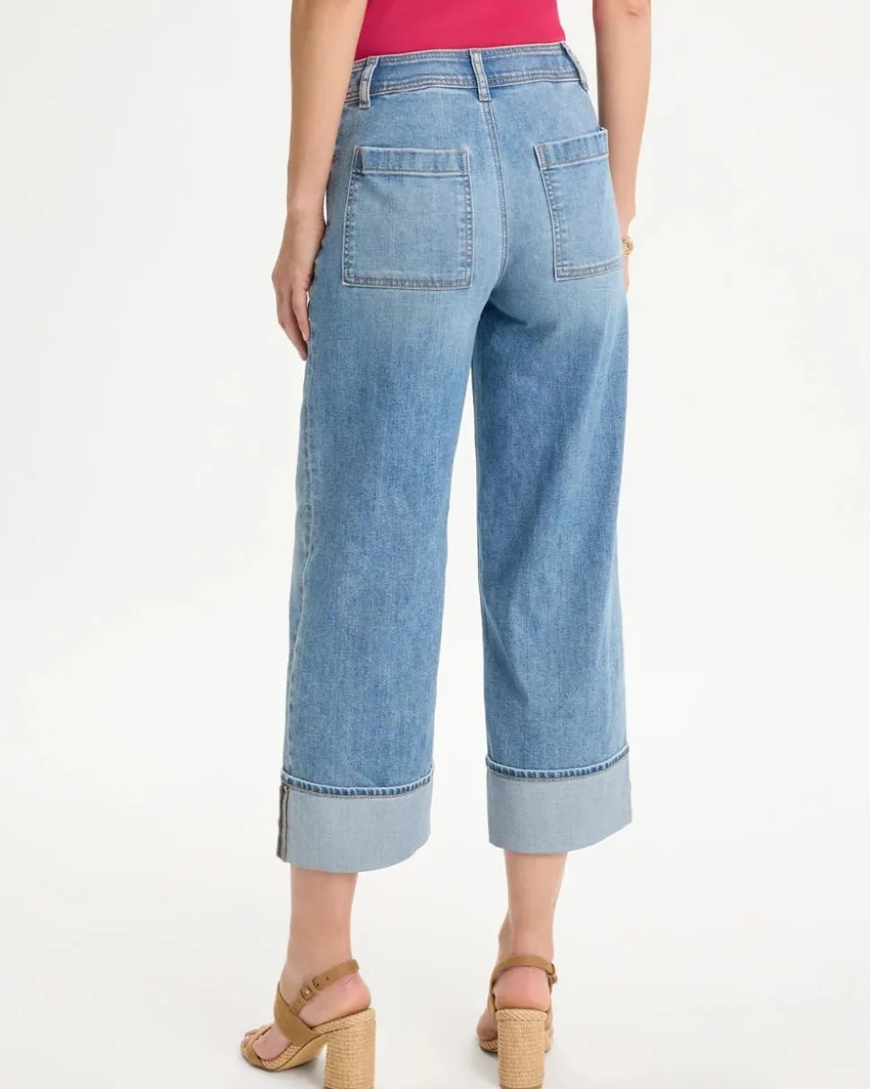 Pintuck High-Cuff Cropped Jeans