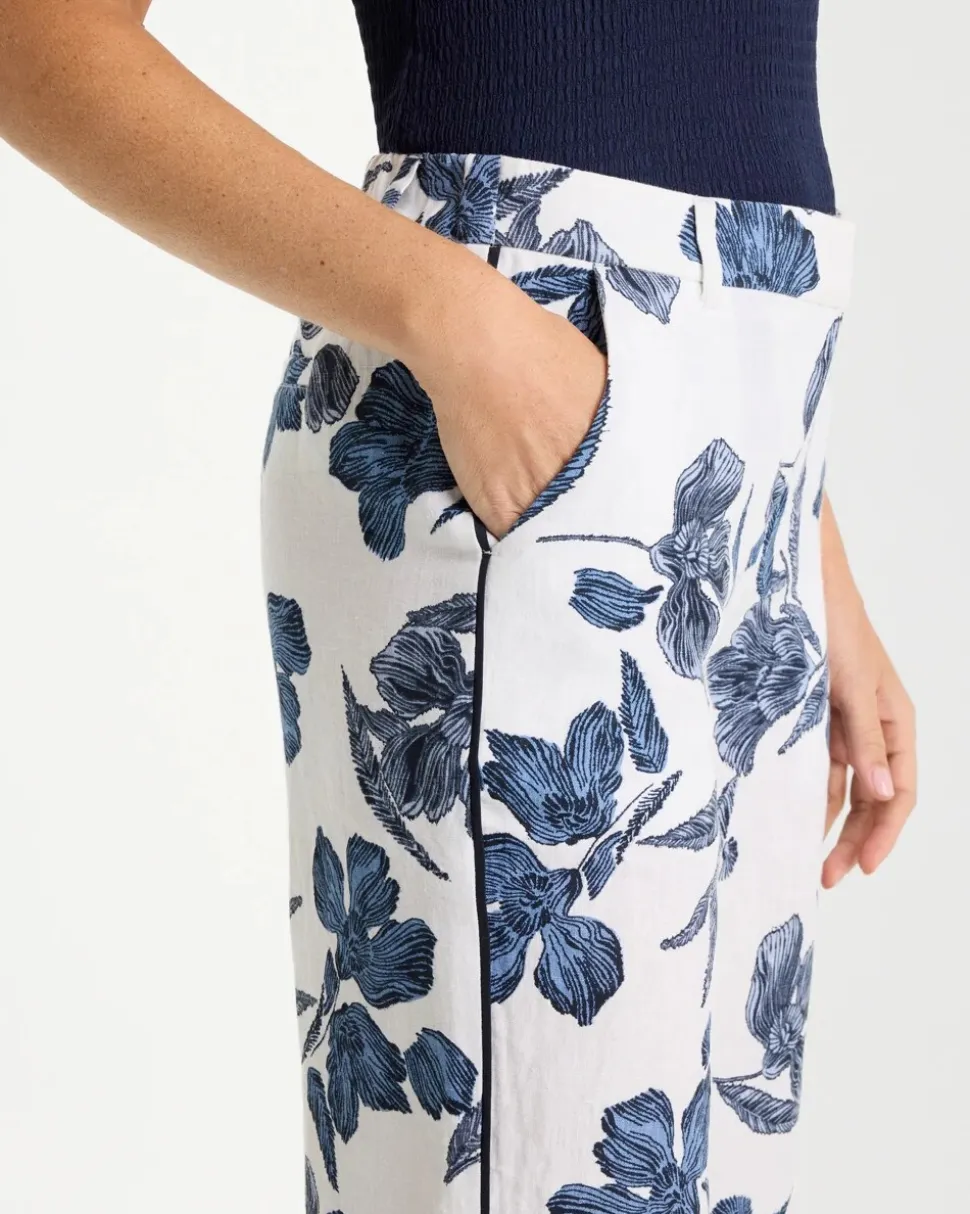 Piped Linen Fly Front Pants