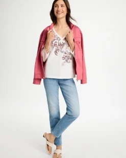 Placed Print Cotton Stretch 3/4 Sleeve Tee