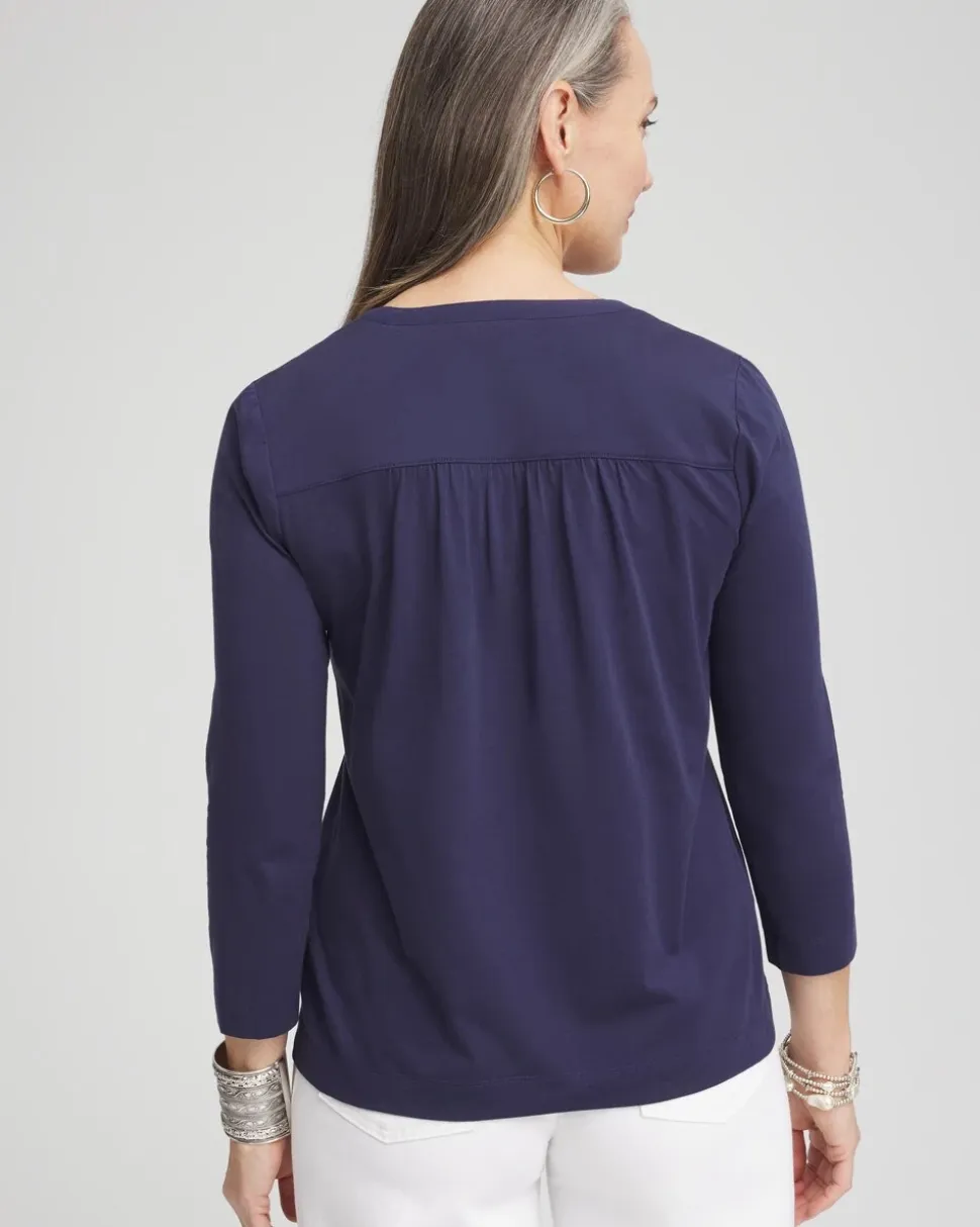Pleated Placket Henley Tee