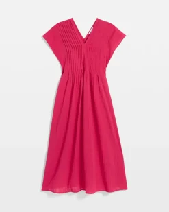 Pleated Popover Midi Dress