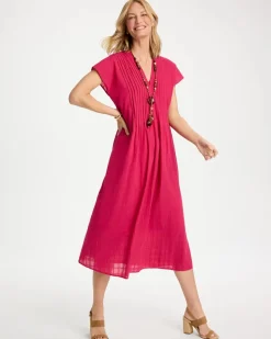 Pleated Popover Midi Dress