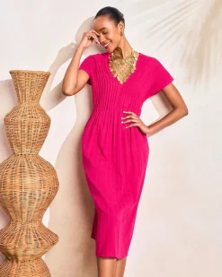 Pleated Popover Midi Dress