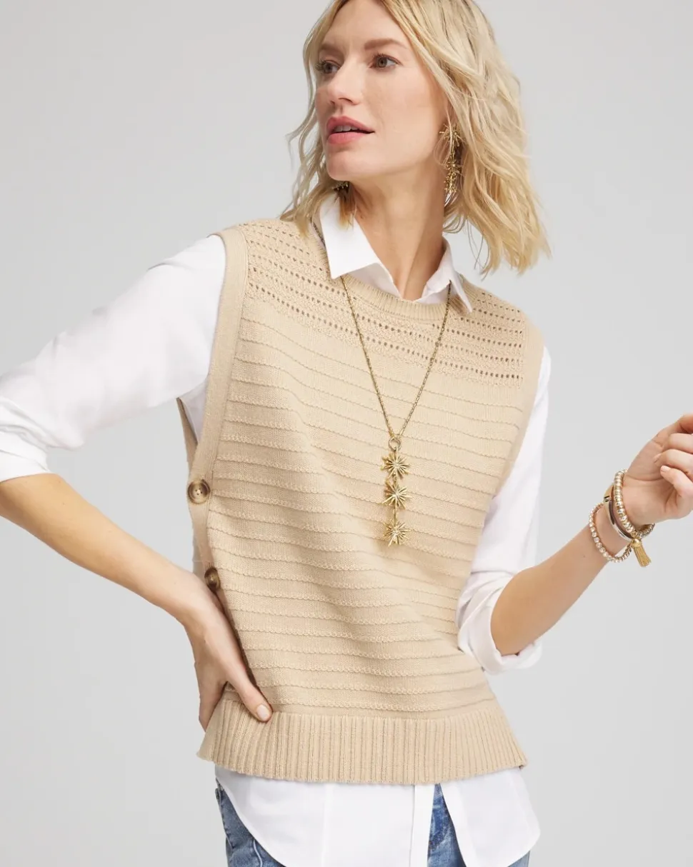 Pointelle Button Sweater Vest