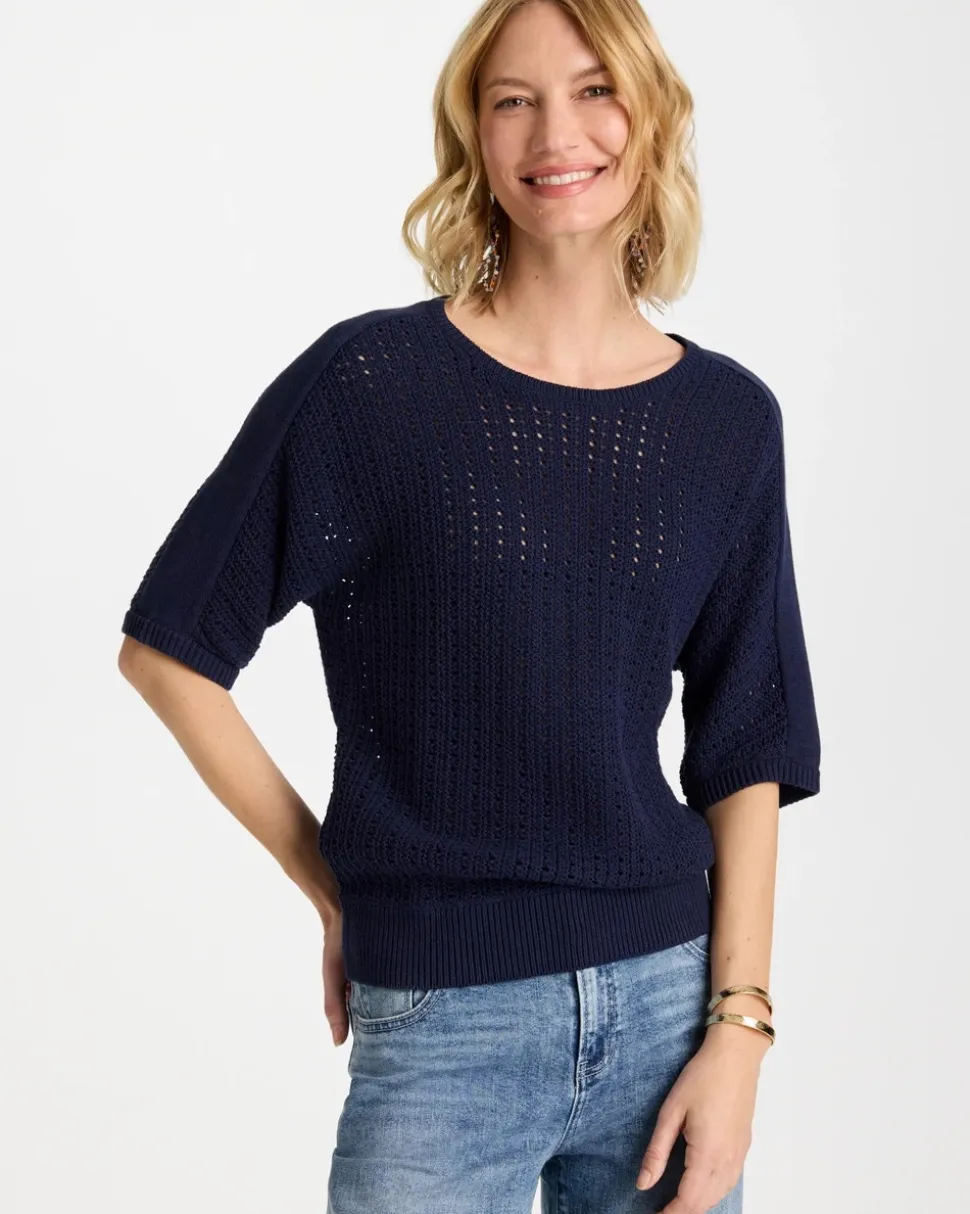 Pointelle Crewneck Pullover Sweater