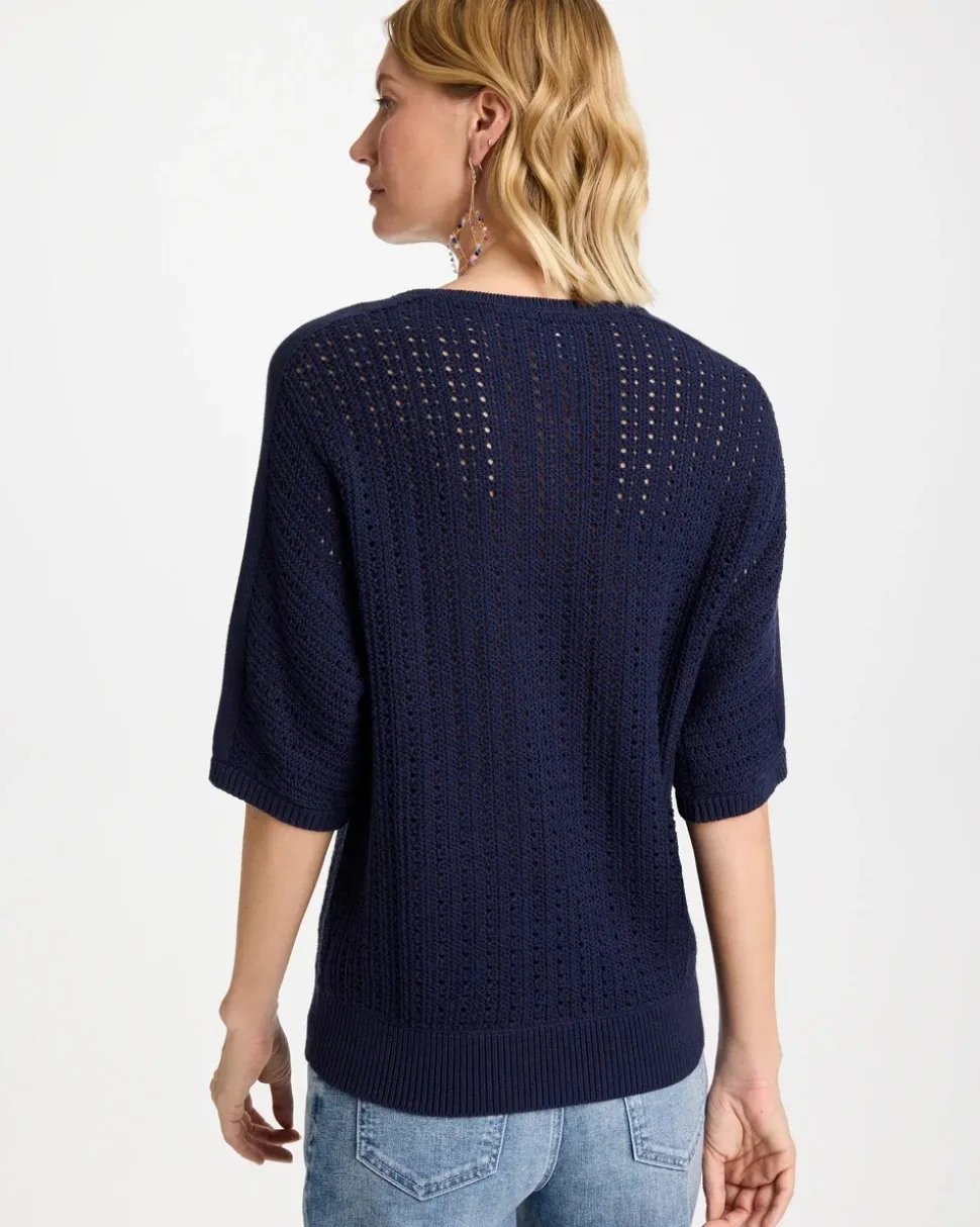 Pointelle Crewneck Pullover Sweater