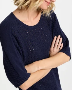 Pointelle Crewneck Pullover Sweater