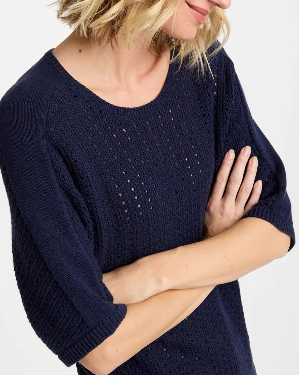 Pointelle Crewneck Pullover Sweater