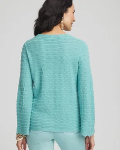 Pointelle Scalloped Hem Flare Sleeve Pullover