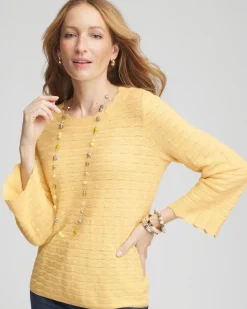 Pointelle Scalloped Hem Flare Sleeve Pullover