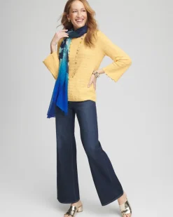 Pointelle Scalloped Hem Flare Sleeve Pullover